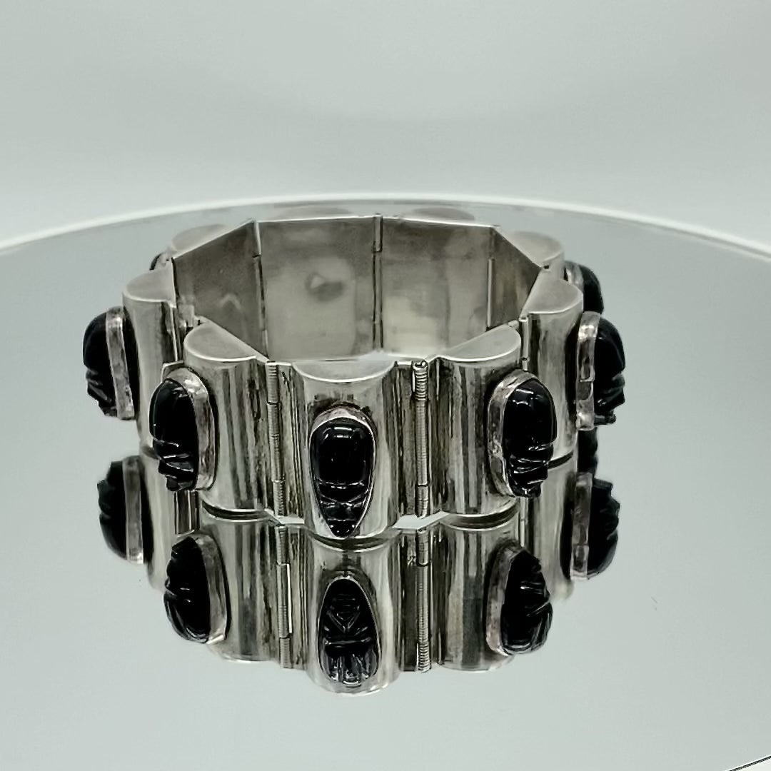 Mexico Silver Bracelet With Aztec Faces - 5