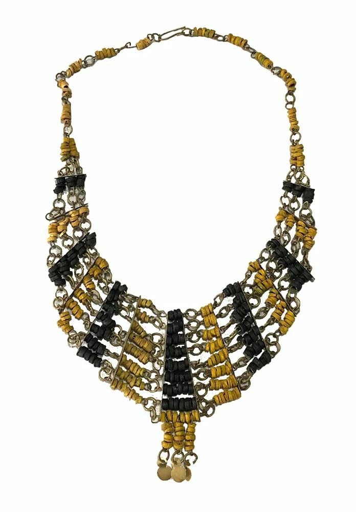 New Mustard And Black Wooden Necklace - 2