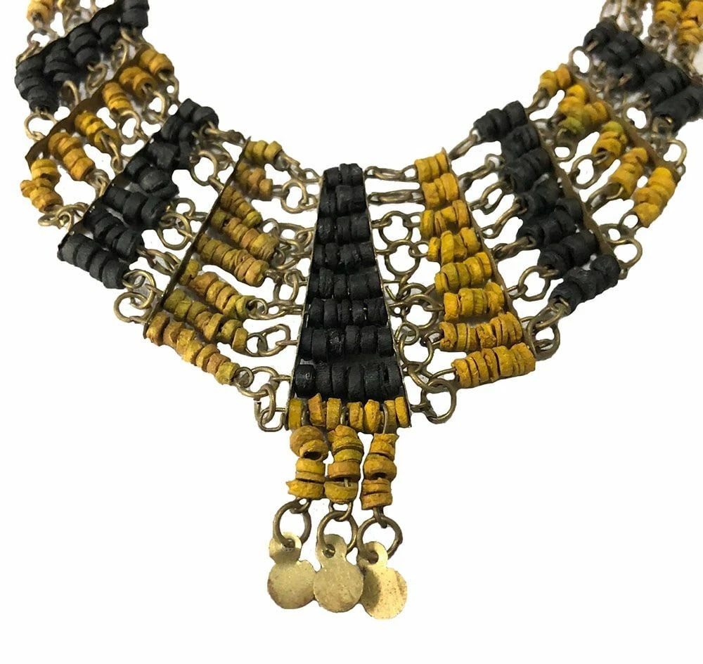 New Mustard And Black Wooden Necklace - 3