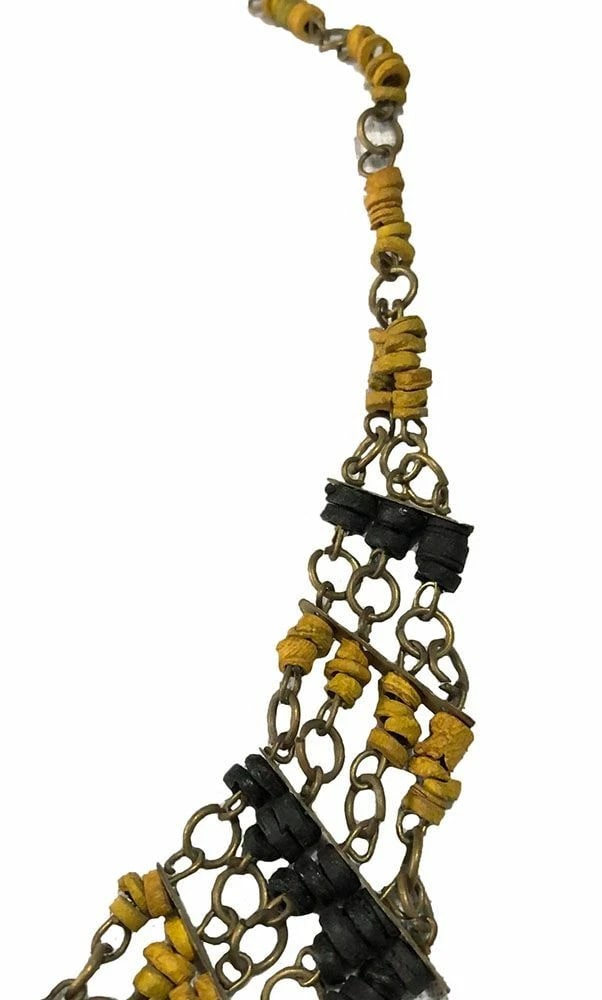 New Mustard And Black Wooden Necklace - 4