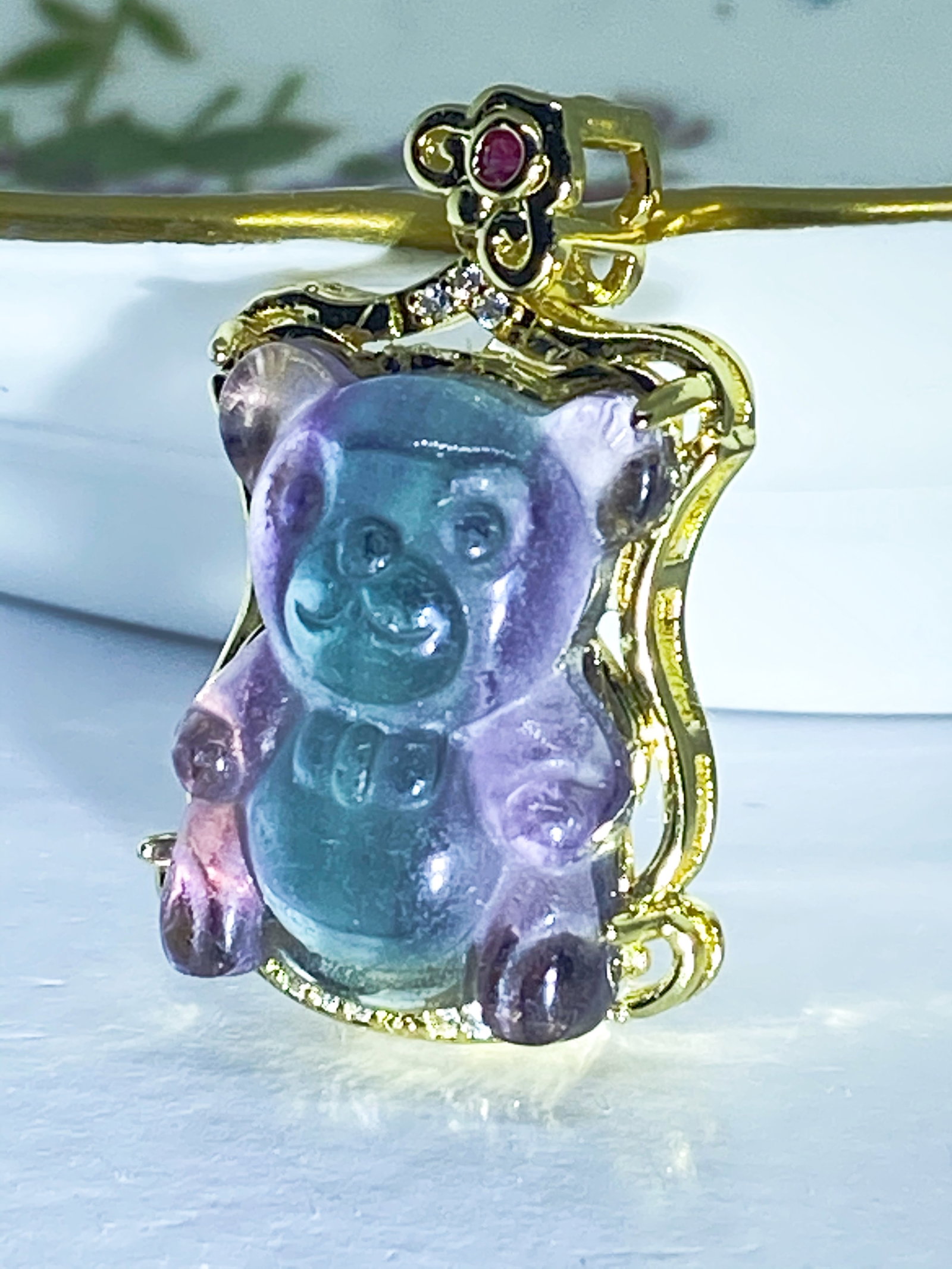 Natural Fluorite Carved Teddy Bear Pendant (1 of 5)