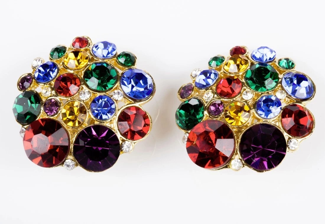 Vintage Multi Colored Pave Rhinestone Clip On Earrings (1 of 6)