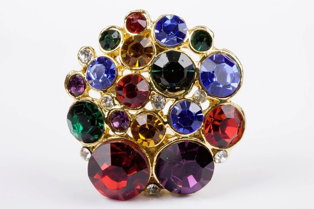 Vintage Multi Colored Pave Rhinestone Clip On Earrings - 3