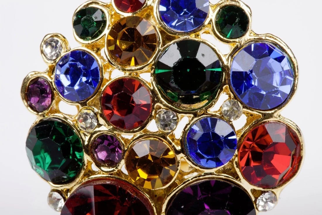 Vintage Multi Colored Pave Rhinestone Clip On Earrings - 4