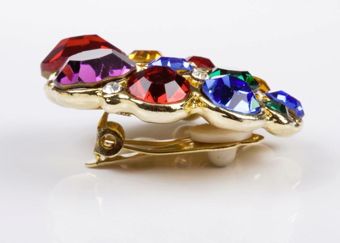 Vintage Multi Colored Pave Rhinestone Clip On Earrings - 5
