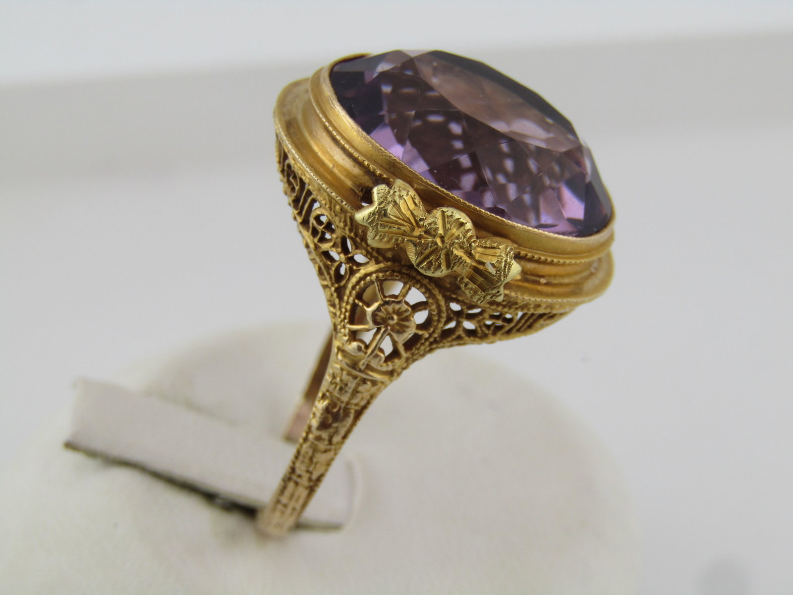 Antique Edwardian 14kt Amethyst Ring, Sz. 10, 11.45 Tcw - 4