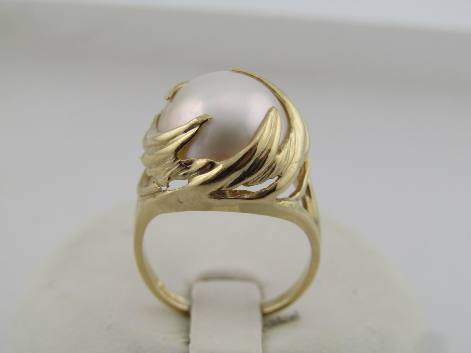 Vintage 10kt Wispy Wrapped Pearl Ring, Sz. 5.25. 108-'S-1990'S, Signed - 3