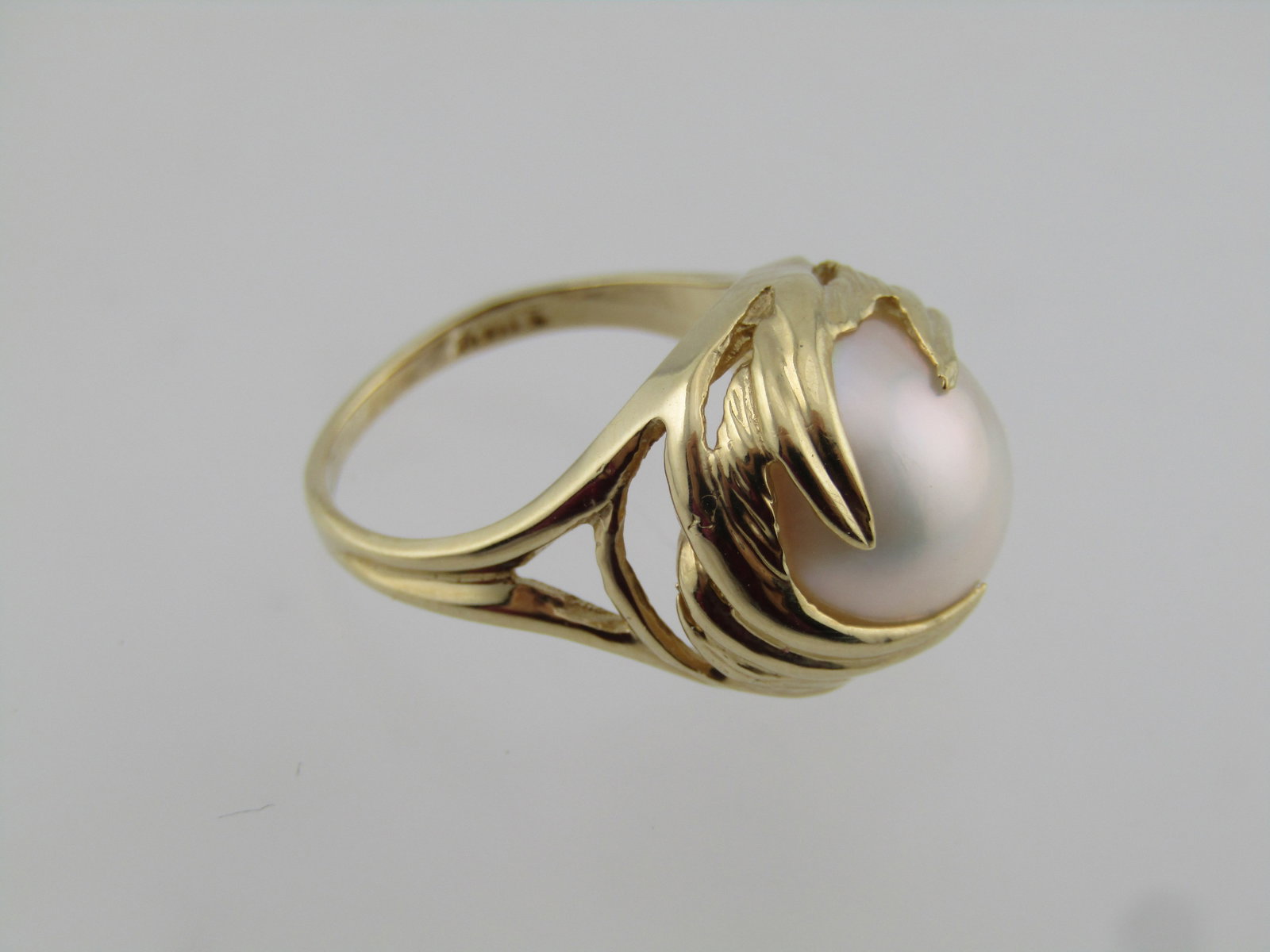 Vintage 10kt Wispy Wrapped Pearl Ring, Sz. 5.25. 108-'S-1990'S, Signed - 5