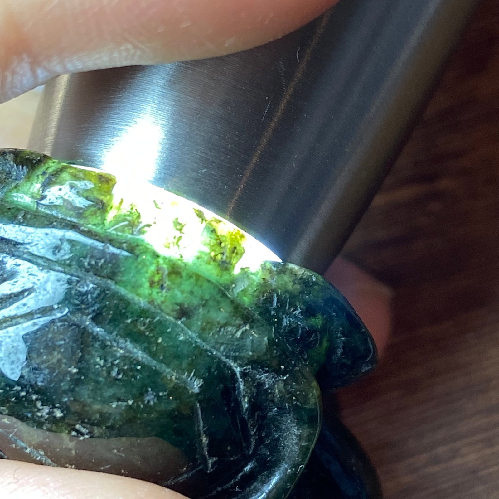 Antique Chinese Natural Ink Green Jadeite Jade Carved Turtle Amulet Statue - 7