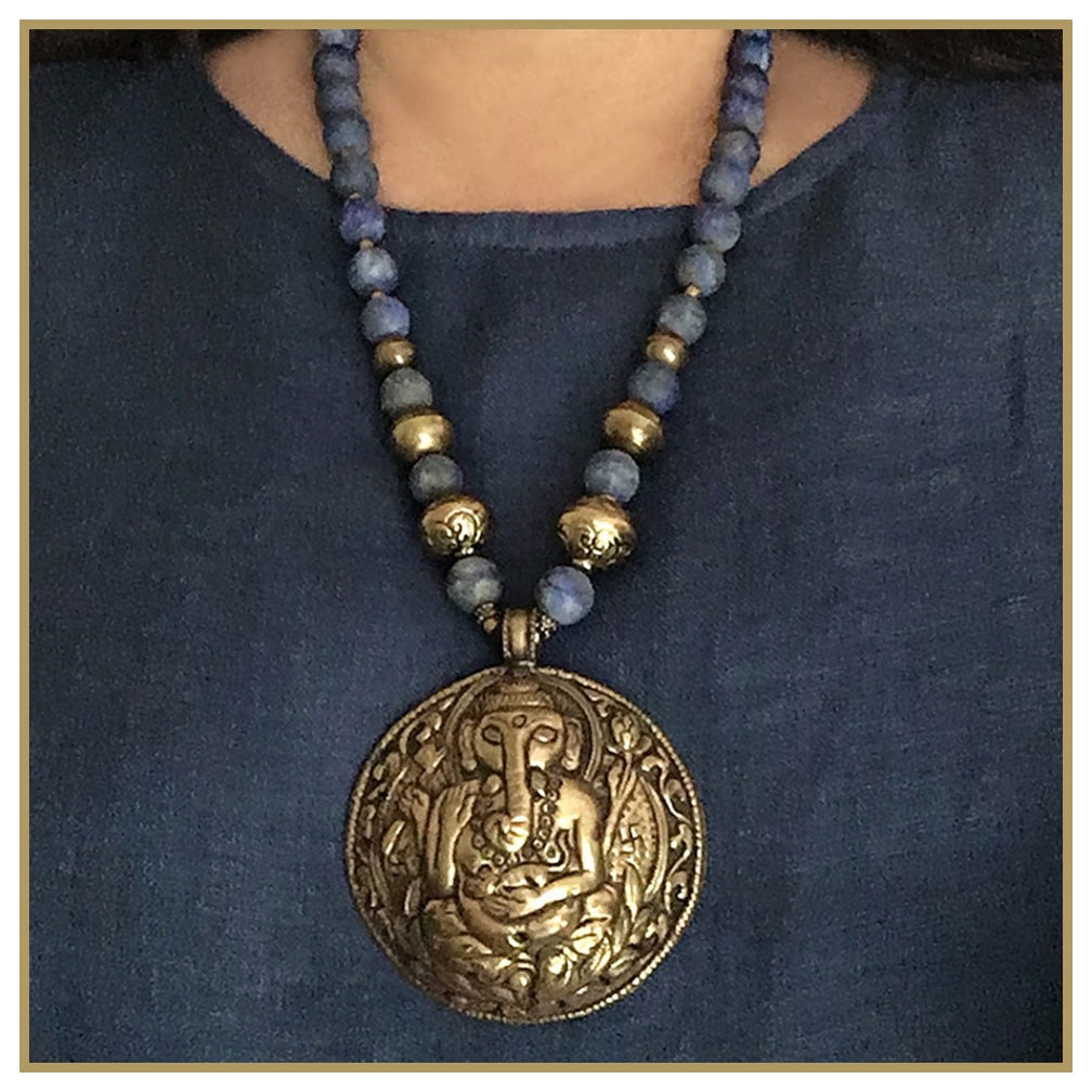Lapis Lazuli Necklace With Ganesha - 2