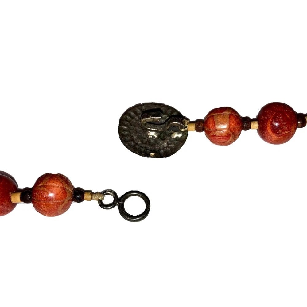 Coral Turquoise Bead Coconut Resin Turquoise Cast Netsuke Silver Button Necklace - 6