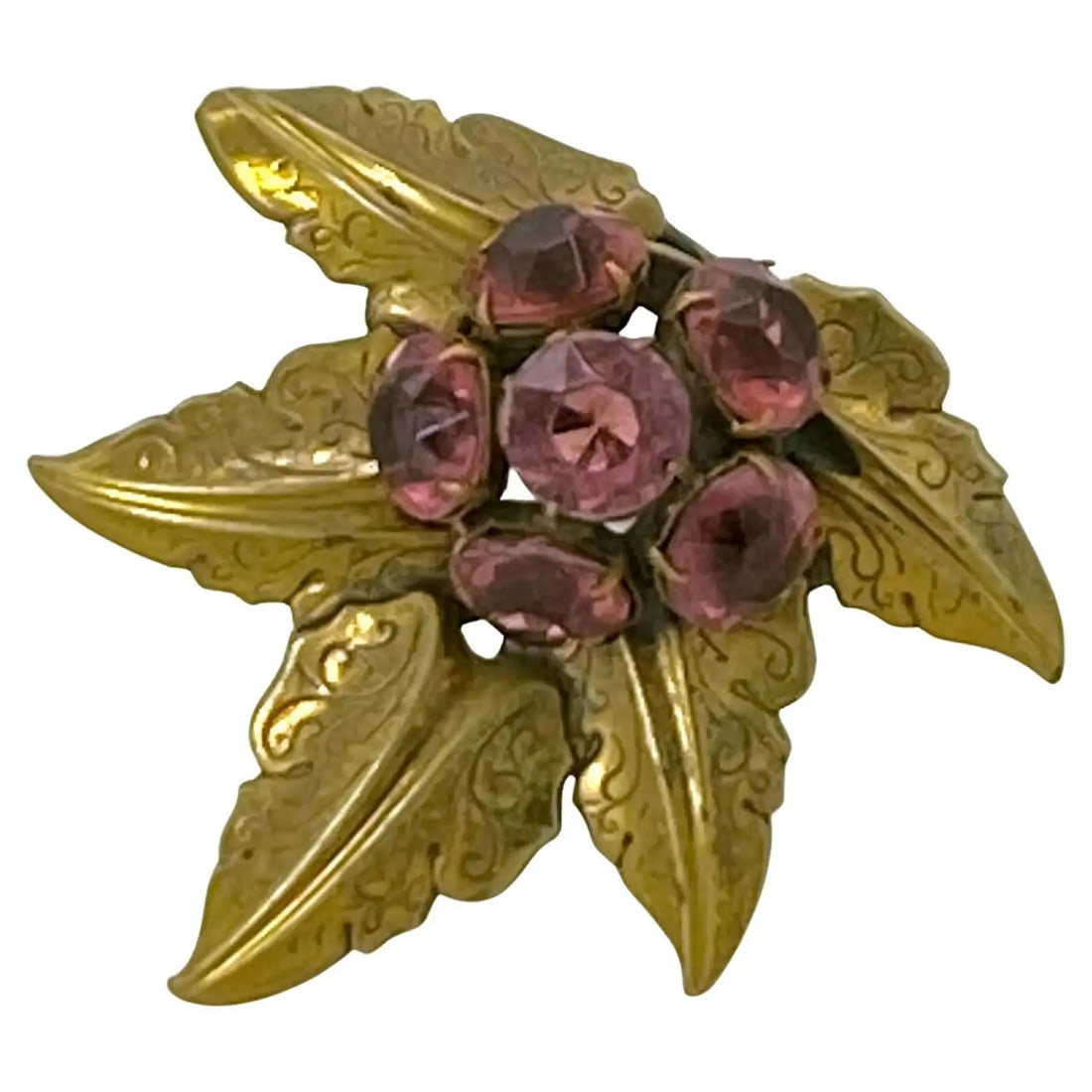 Signed Style Metal Spec. N.Y. Arts And Crafts Maple Leaf Brooch (1 of 5)