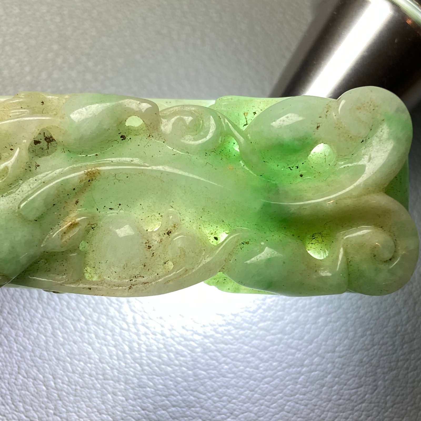 Antique Chinese Apple Green Jadeite Jade Dragon Belt Hook - 12
