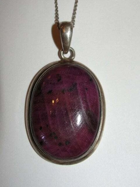Sterling Silver And Ruby Zoisite Cabochon Pendant Necklace - 2