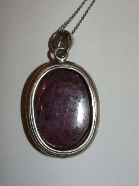 Sterling Silver And Ruby Zoisite Cabochon Pendant Necklace - 3