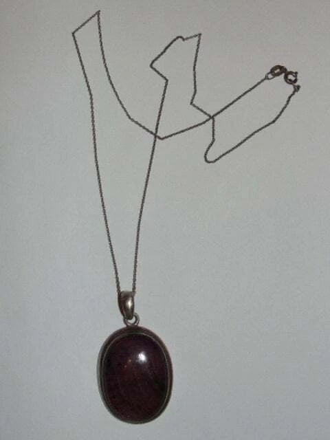 Sterling Silver And Ruby Zoisite Cabochon Pendant Necklace - 5