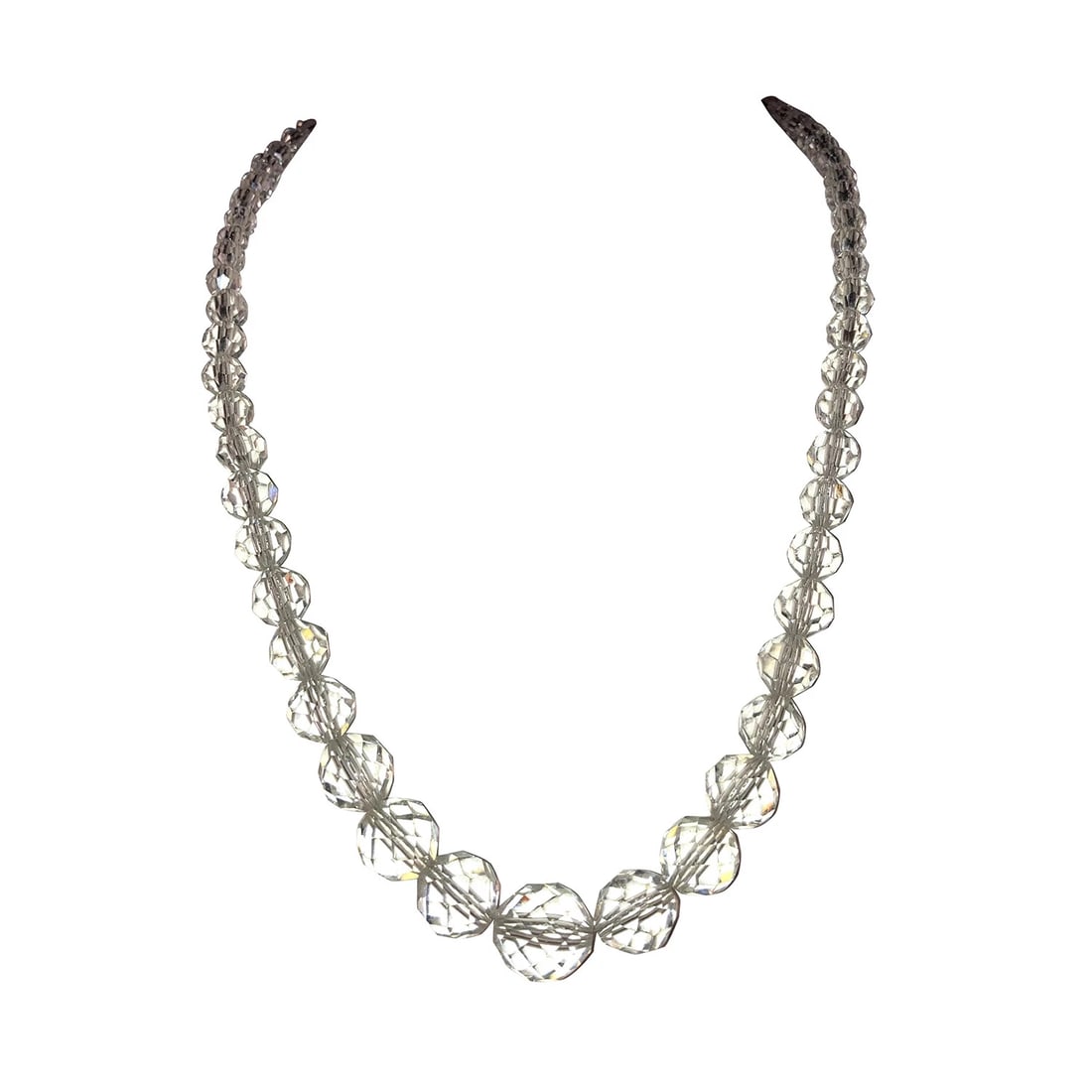 Art Deco Sterling Graduated Fatceted Rock Crystal Quartz Bead Necklace - 2