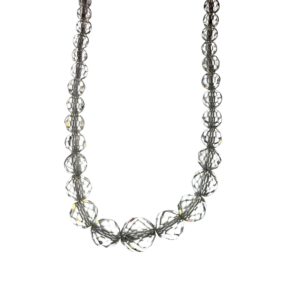 Art Deco Sterling Graduated Fatceted Rock Crystal Quartz Bead Necklace - 3