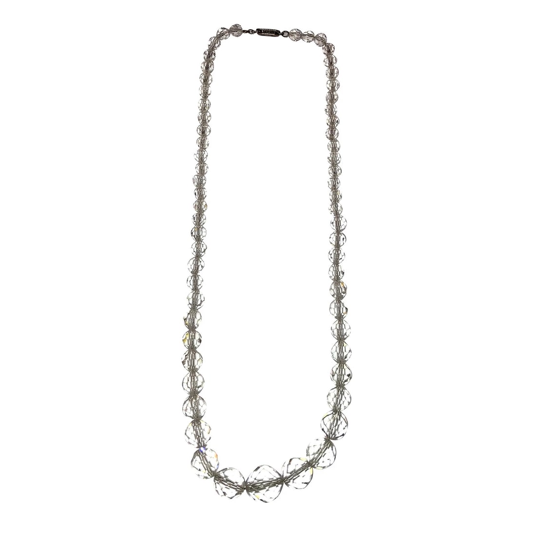 Art Deco Sterling Graduated Fatceted Rock Crystal Quartz Bead Necklace - 4