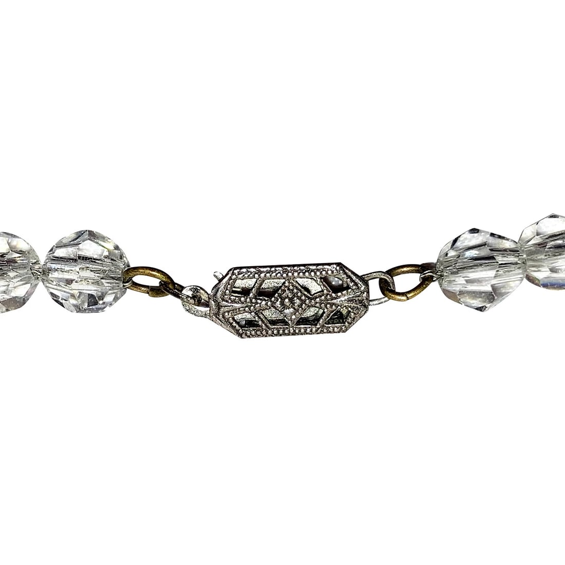 Art Deco Sterling Graduated Fatceted Rock Crystal Quartz Bead Necklace - 5
