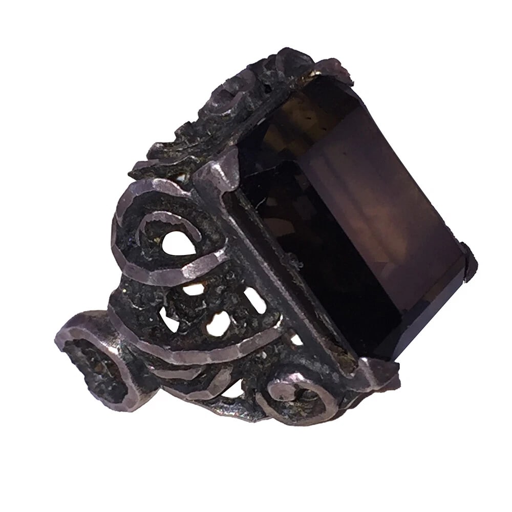 Handmade Sterling Silver Emerald Cut Smoky Topaz Quartz Cocktail Ring - 4