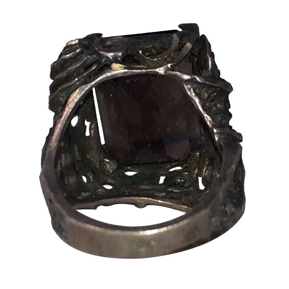 Handmade Sterling Silver Emerald Cut Smoky Topaz Quartz Cocktail Ring - 5