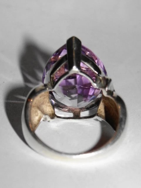 Retro Purple Amethyst Pear Cocktail Ring - 5
