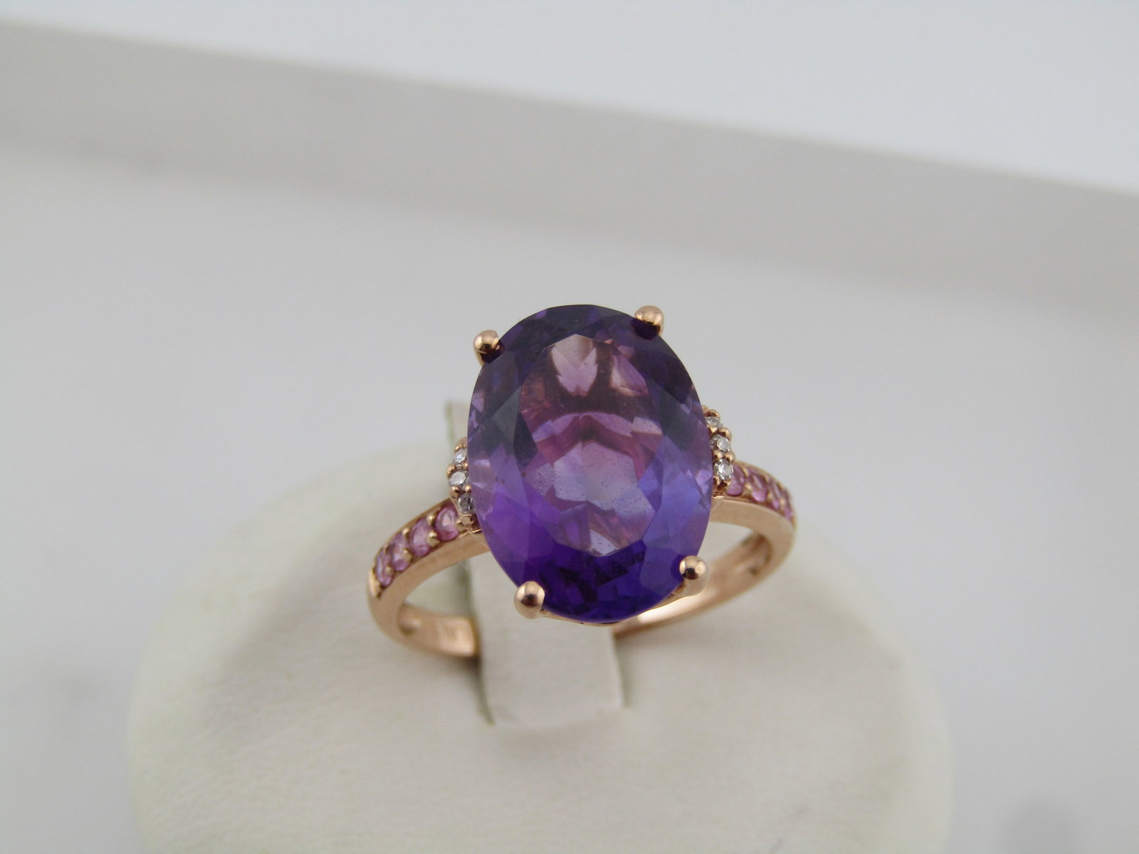 14kt Rose Gold Amethyst, Pink Sapphire And Diamond Ring, Sz, 7.5, 5 Tcw, Signed Lali (1 of 7)