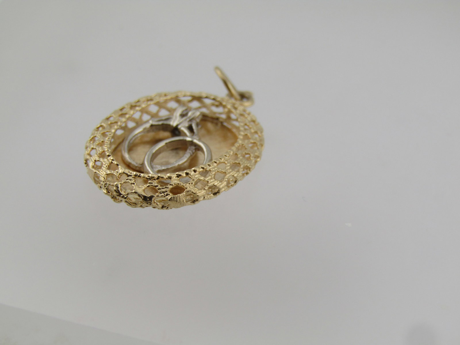 Vintage 14kt Wedding Rings Pendant/Charm, 1960'S, Signed - 3