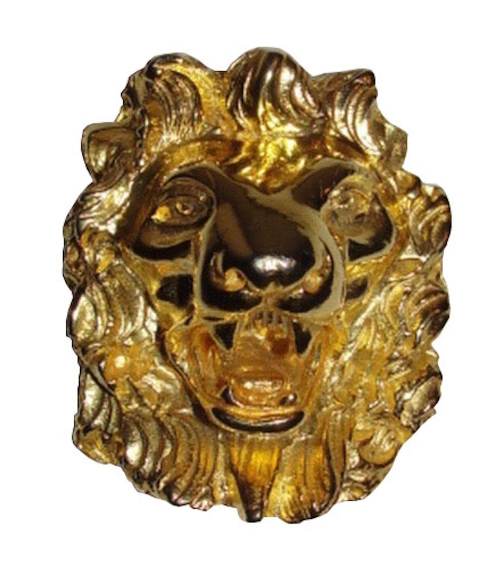 Judith Leiber Lion Pin Pendant Necklace: Title:Judith Leiber Lion Pin Pendant Necklace Description:Fun and amazing Lion pin with hook for pendant/necklace. Circa 1970's. Pendant is 2 1/2" long by 2" wide. Acid tested for 18 kt gold plate ove