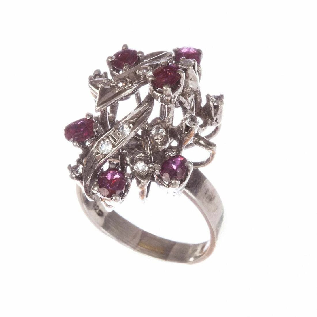 Art Deco Sterling Silver Ruby And White Sapphire Cocktail Ring - 3