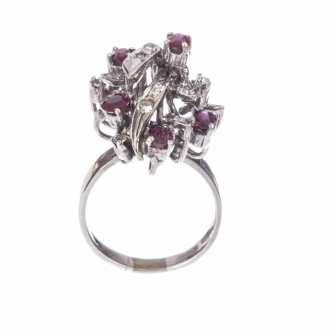 Art Deco Sterling Silver Ruby And White Sapphire Cocktail Ring - 4