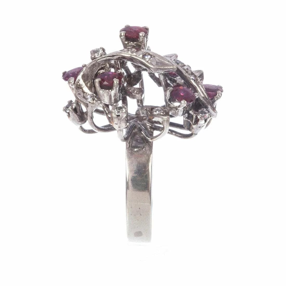 Art Deco Sterling Silver Ruby And White Sapphire Cocktail Ring - 5