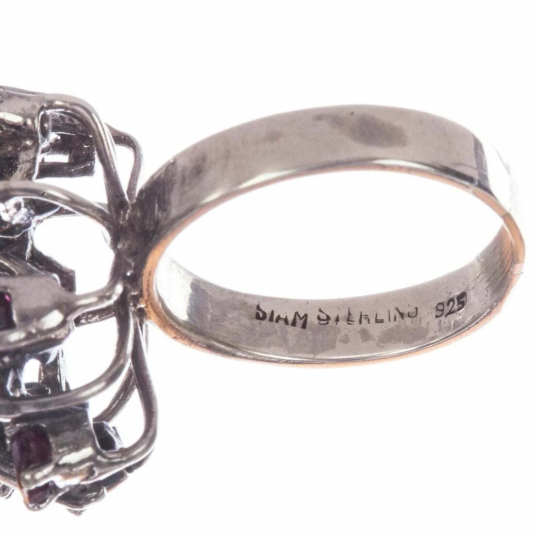 Art Deco Sterling Silver Ruby And White Sapphire Cocktail Ring - 6