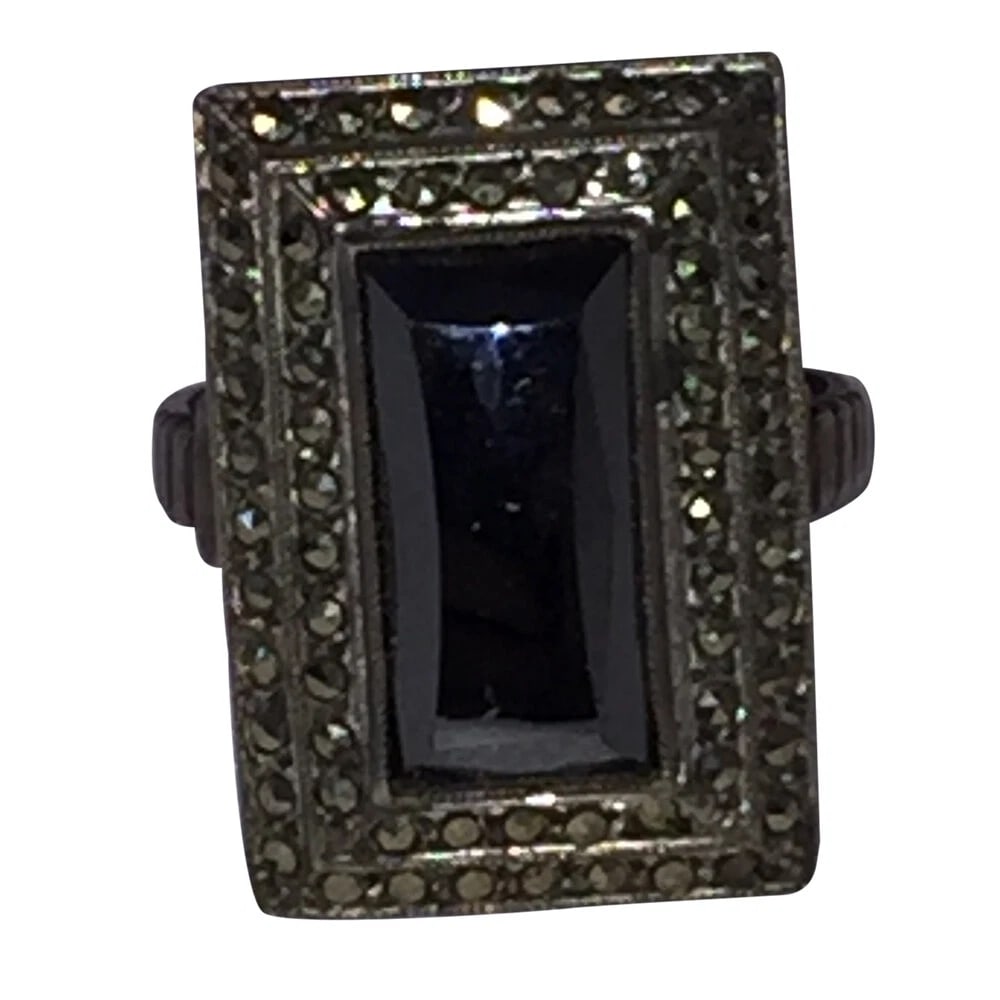 Art Deco Sterling Hematite 3 Tier Pave Marcasite Ring (1 of 6)