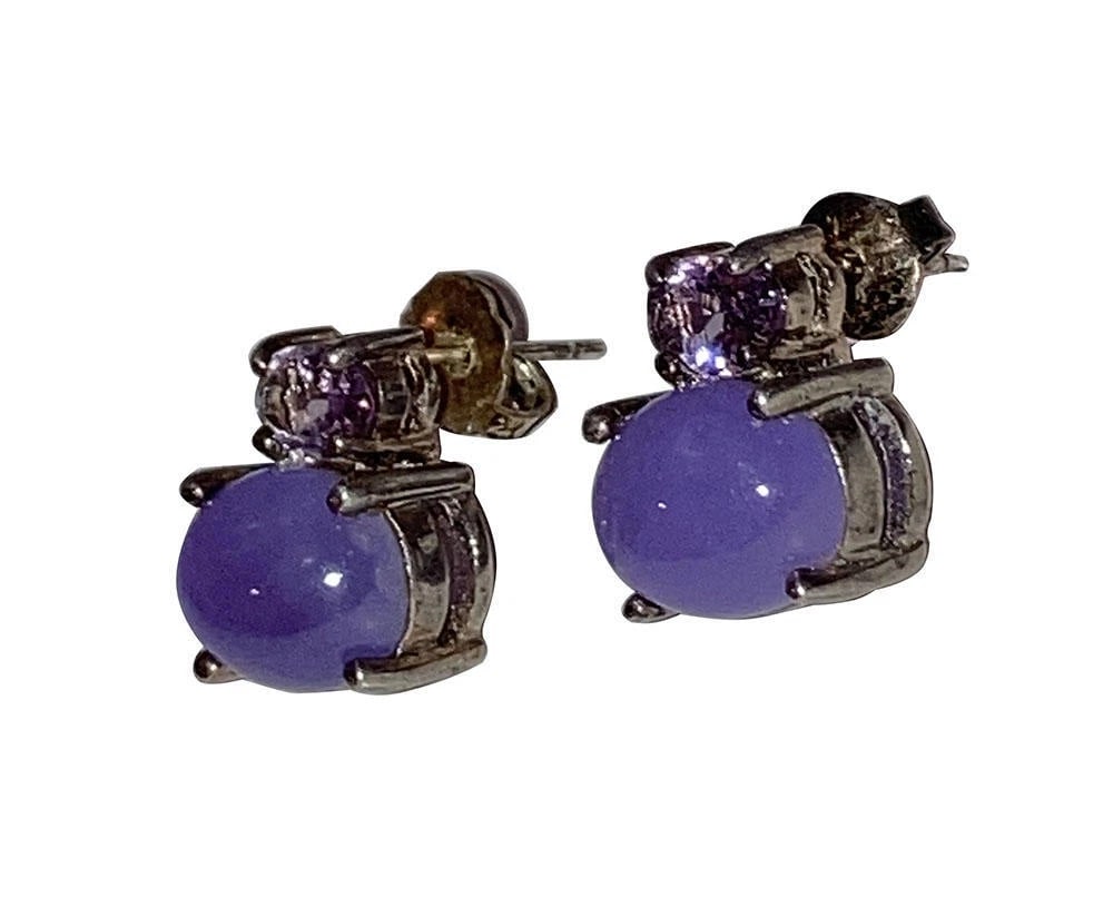 Sterling Silver Amethyst And Purle Jade Earrings - 3