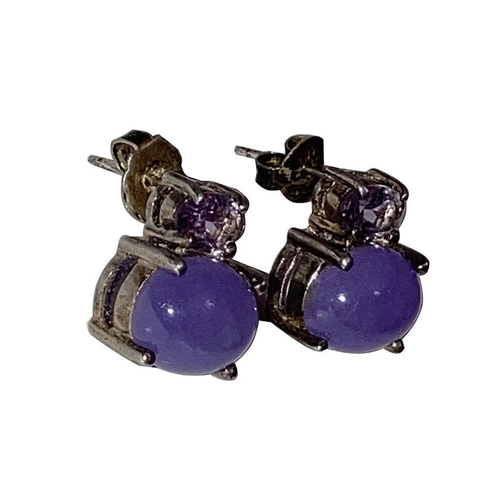 Sterling Silver Amethyst And Purle Jade Earrings - 4