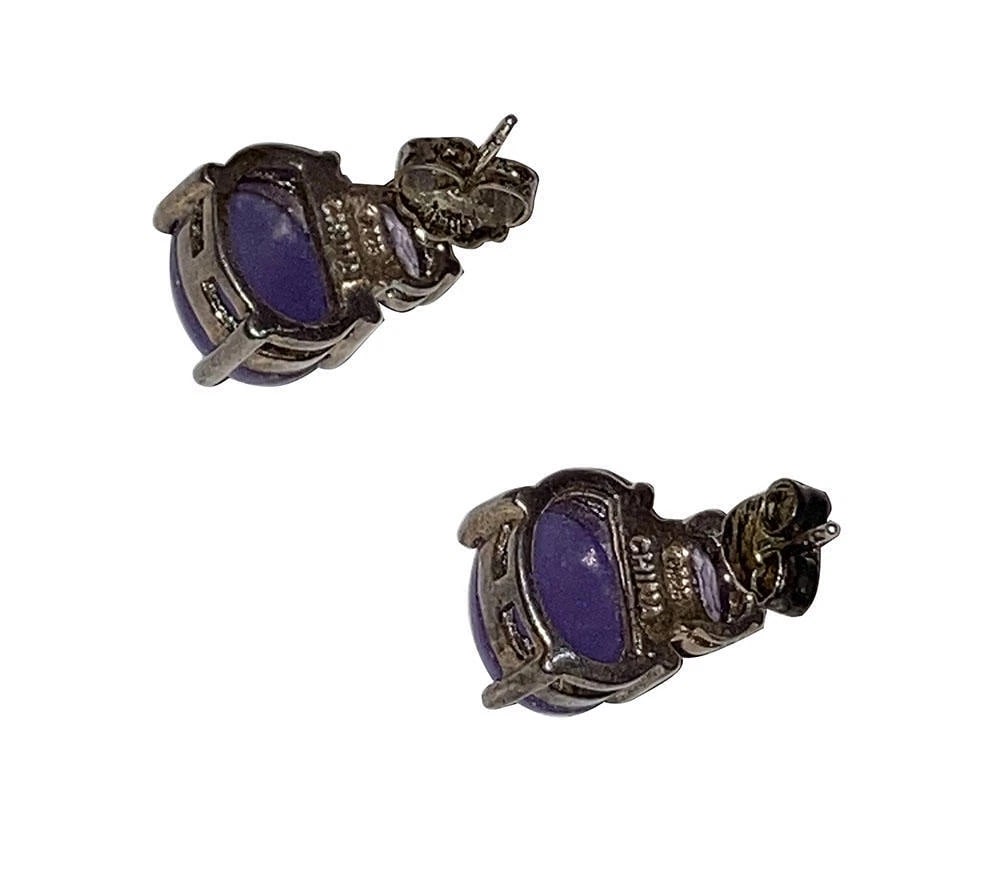 Sterling Silver Amethyst And Purle Jade Earrings - 5