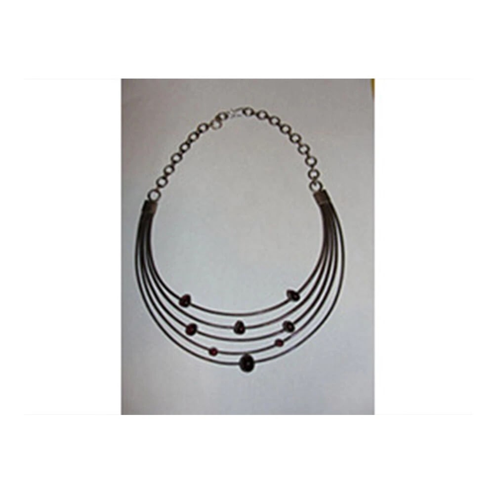 Sterling Silver Red Garnet Cabochon Floating Galaxy Collar Necklace - 3