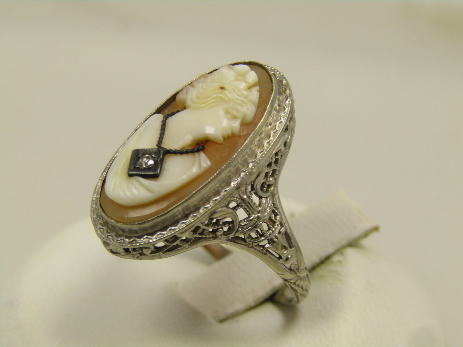 Vintage 14kt Cameo Diamond Ring, Sz. 6.75, Early 1900'S - 3