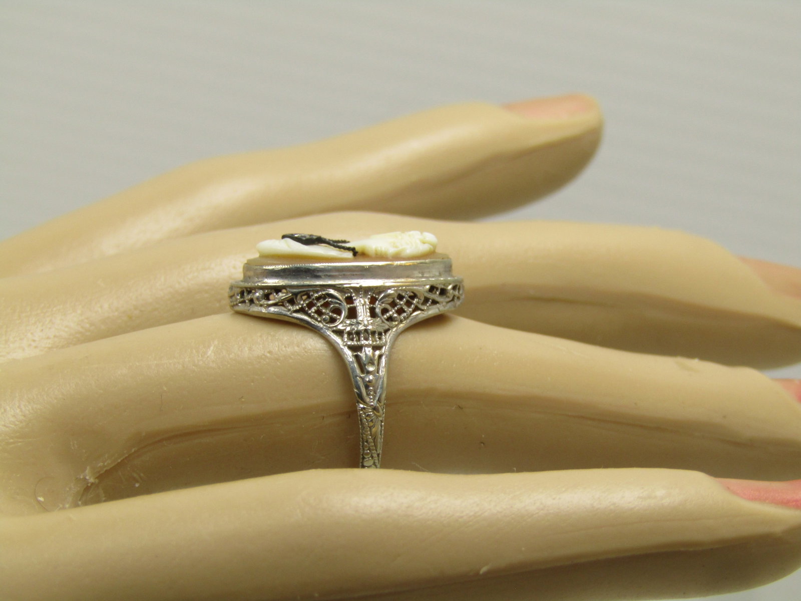 Vintage 14kt Cameo Diamond Ring, Sz. 6.75, Early 1900'S - 7