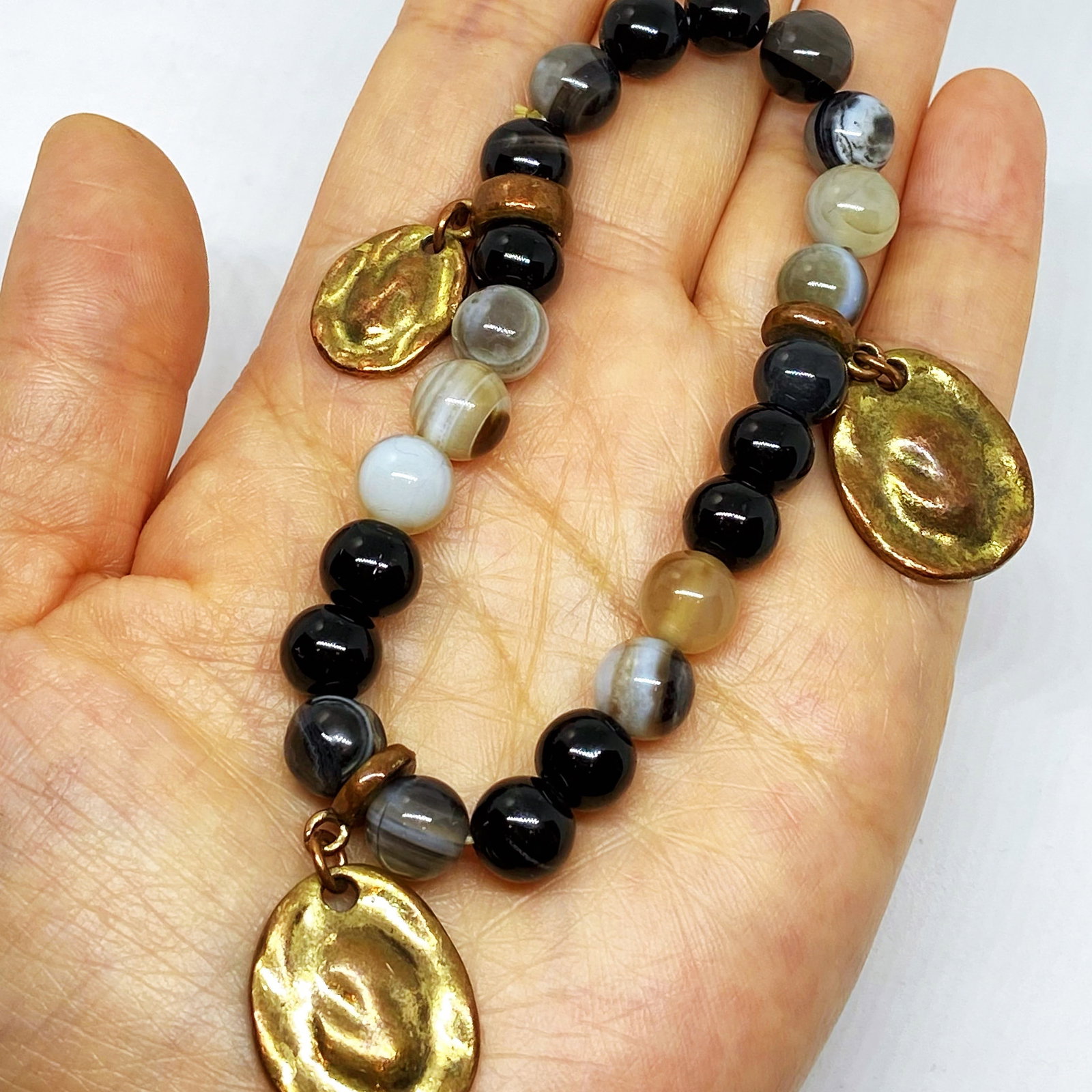 Onyx And Botswana Agate Genuine Crystal Energy Gemstone Bracelet - 2