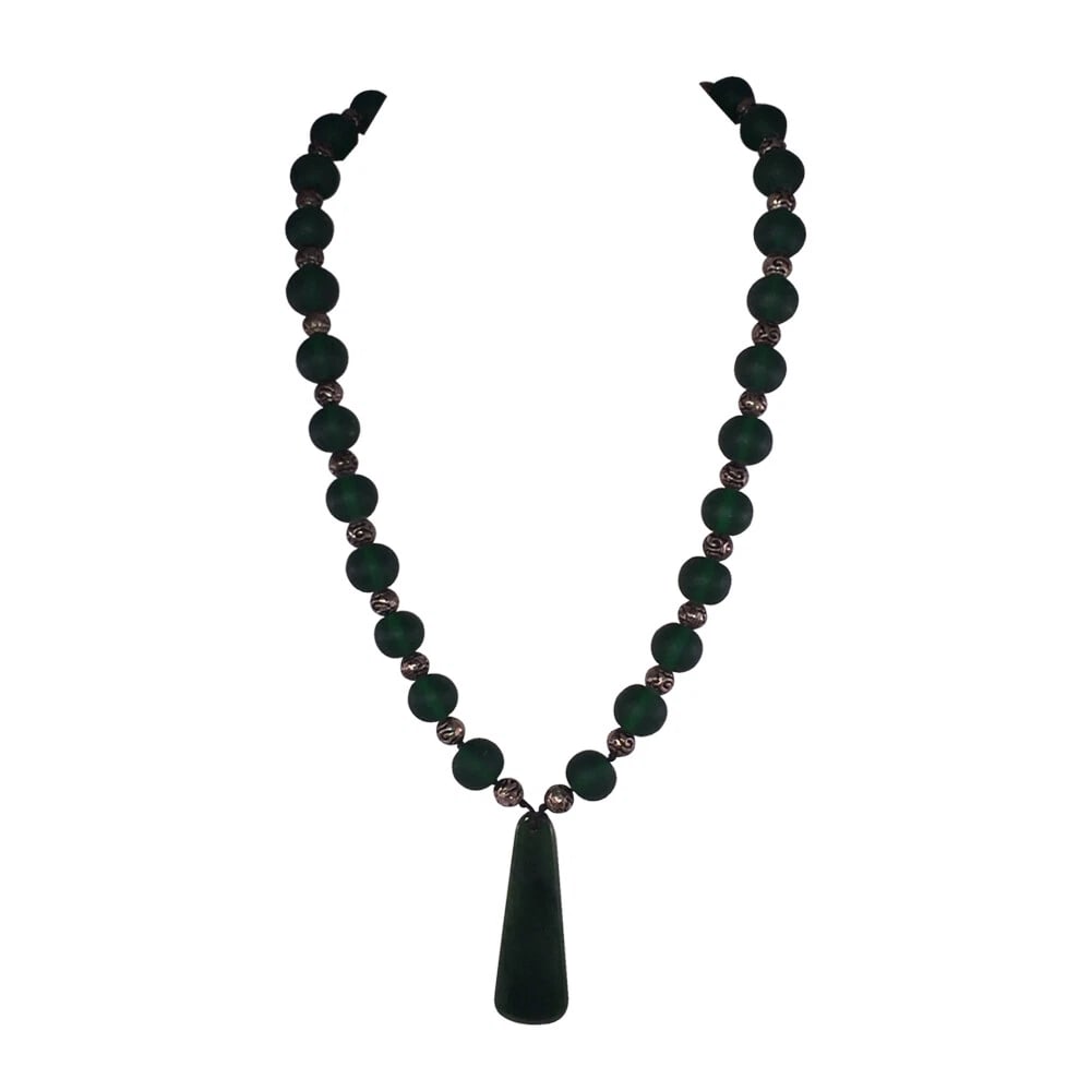 African Green Trade Bead And Jade Pendant Necklace - 2
