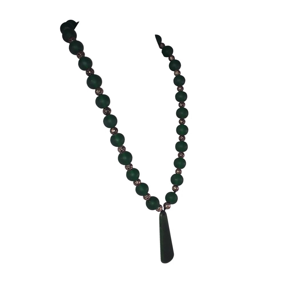 African Green Trade Bead And Jade Pendant Necklace - 3
