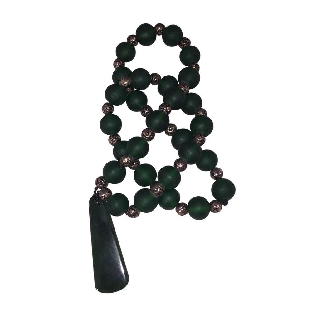 African Green Trade Bead And Jade Pendant Necklace - 4