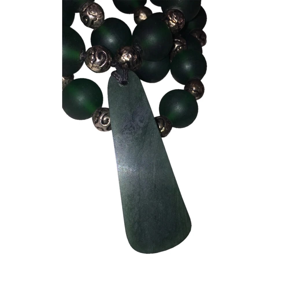African Green Trade Bead And Jade Pendant Necklace - 7