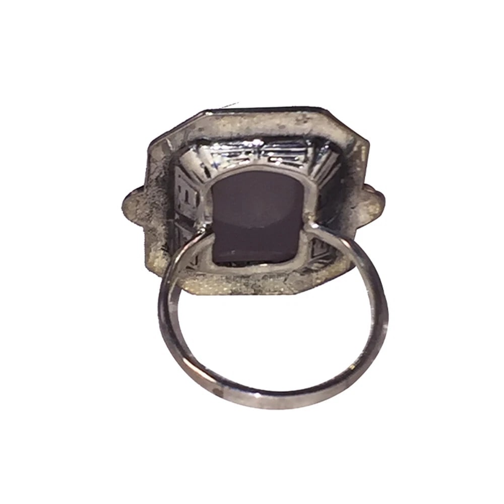 Art Deco Sterling Oblong White Chalcedony And Marcasite Ring - 6