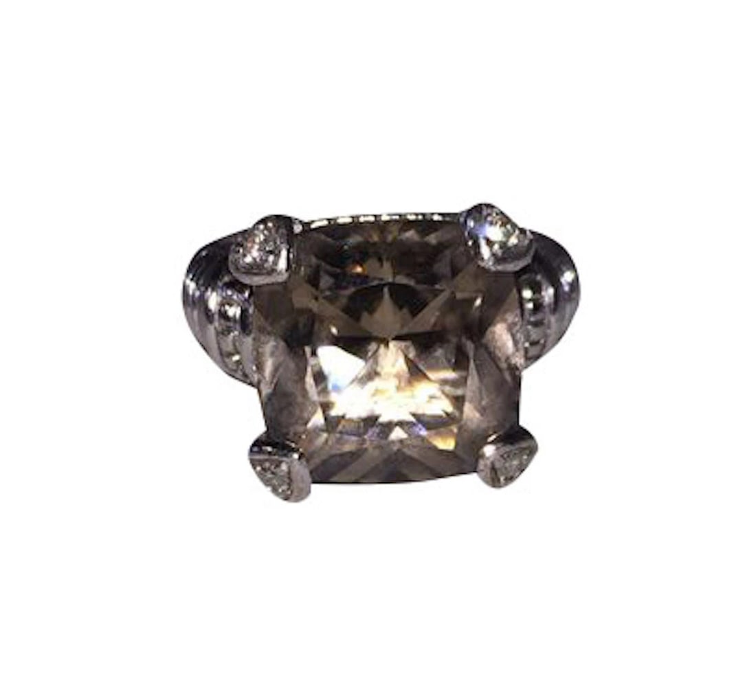Judith Ripka Sterling Silver Smoky Quartz Diamond Fontaine Ring (1 of 7)