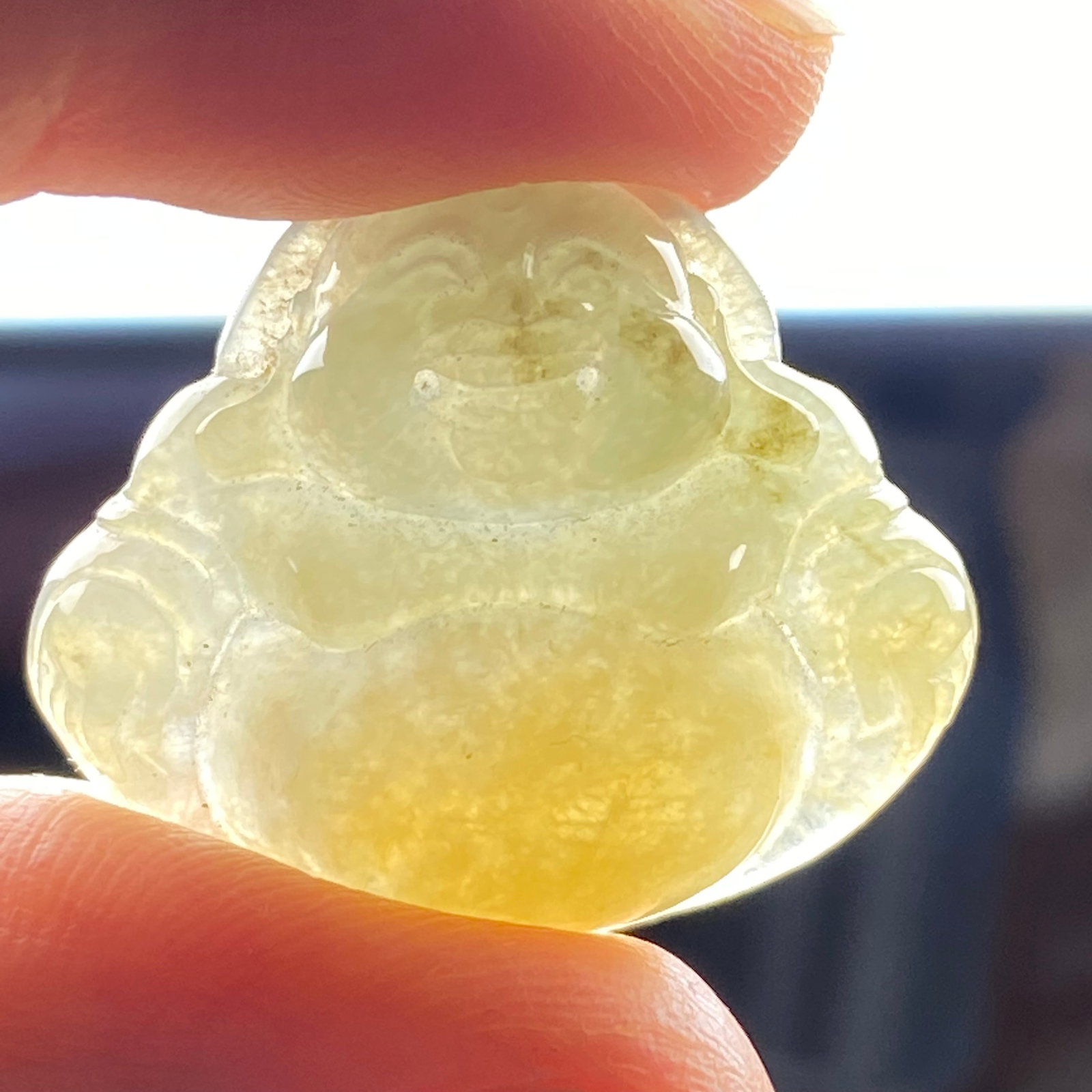 Natural Burmese Honey-Yellow Ice Jadeite Pendant Carving Buddha - 4