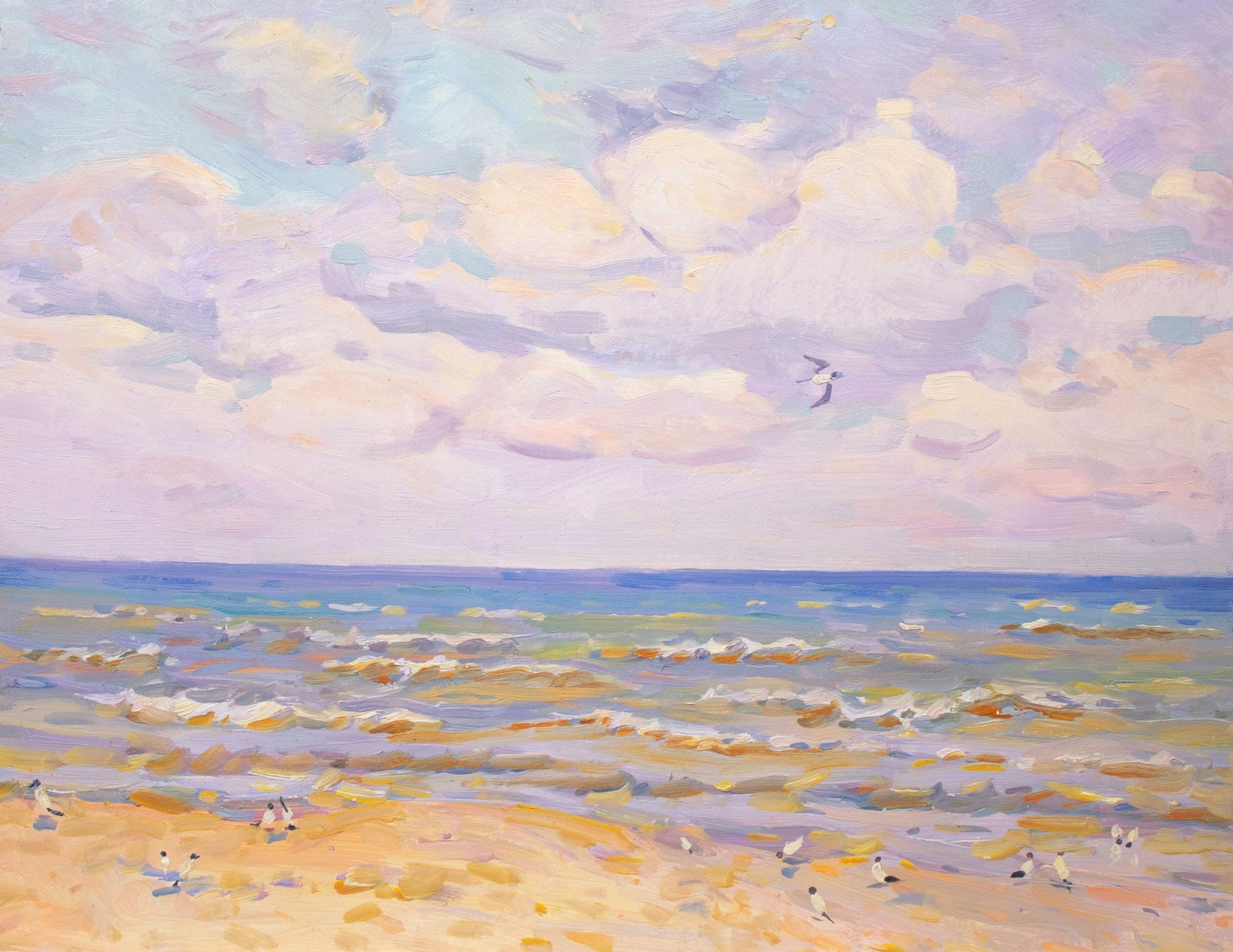 Tyukha Ivan (Ukrainian artist), "Sea and sky", oil on cardboard: Title: Tyukha Ivan (Ukrainian artist), "Sea and sky", oil on cardboard Description: ARTIST: Tyukha Ivan Andriyovich, Ukrainian artist TITLE: "Sea and sky" SIZE: 51 x 65 cm, (20 x 25 2/4 in.) MEDIUM: o